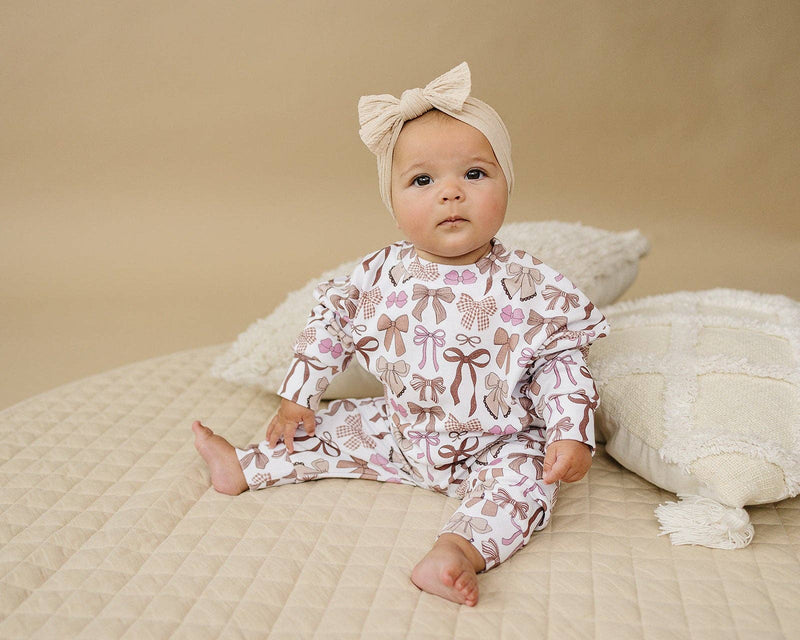 Jogger Set - Mocha Bows - 0-3M