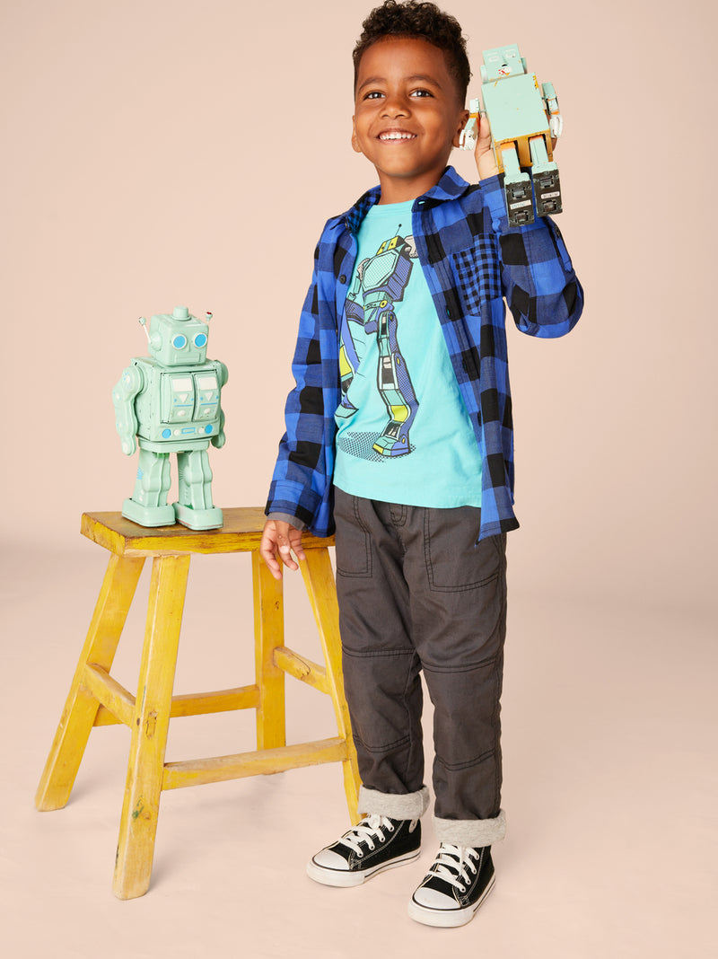 Robot Layered LS Graphic Tee - Cyan