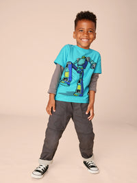 Robot Layered LS Graphic Tee - Cyan