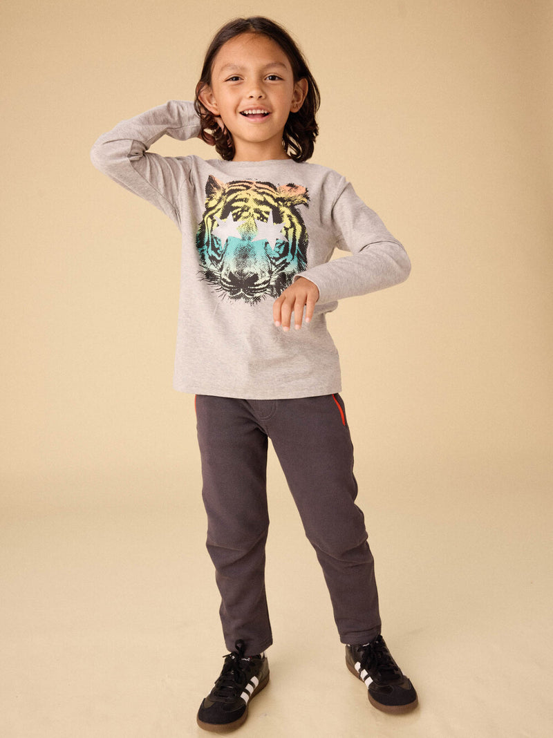 Star Foil Tiger LS Graphic Tee - Heather Grey