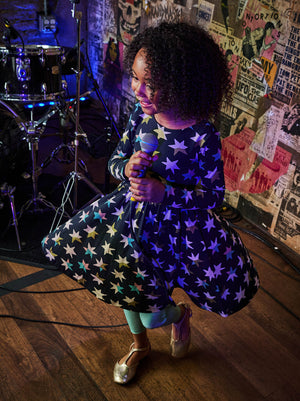 Printed Ballet Dress - Color Block Metallic Stars
