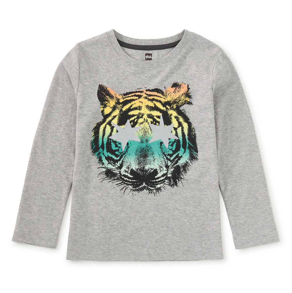 Star Foil Tiger LS Graphic Tee - Heather Grey
