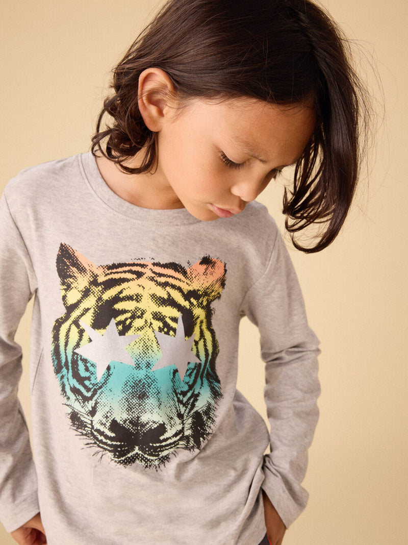 Star Foil Tiger LS Graphic Tee - Heather Grey