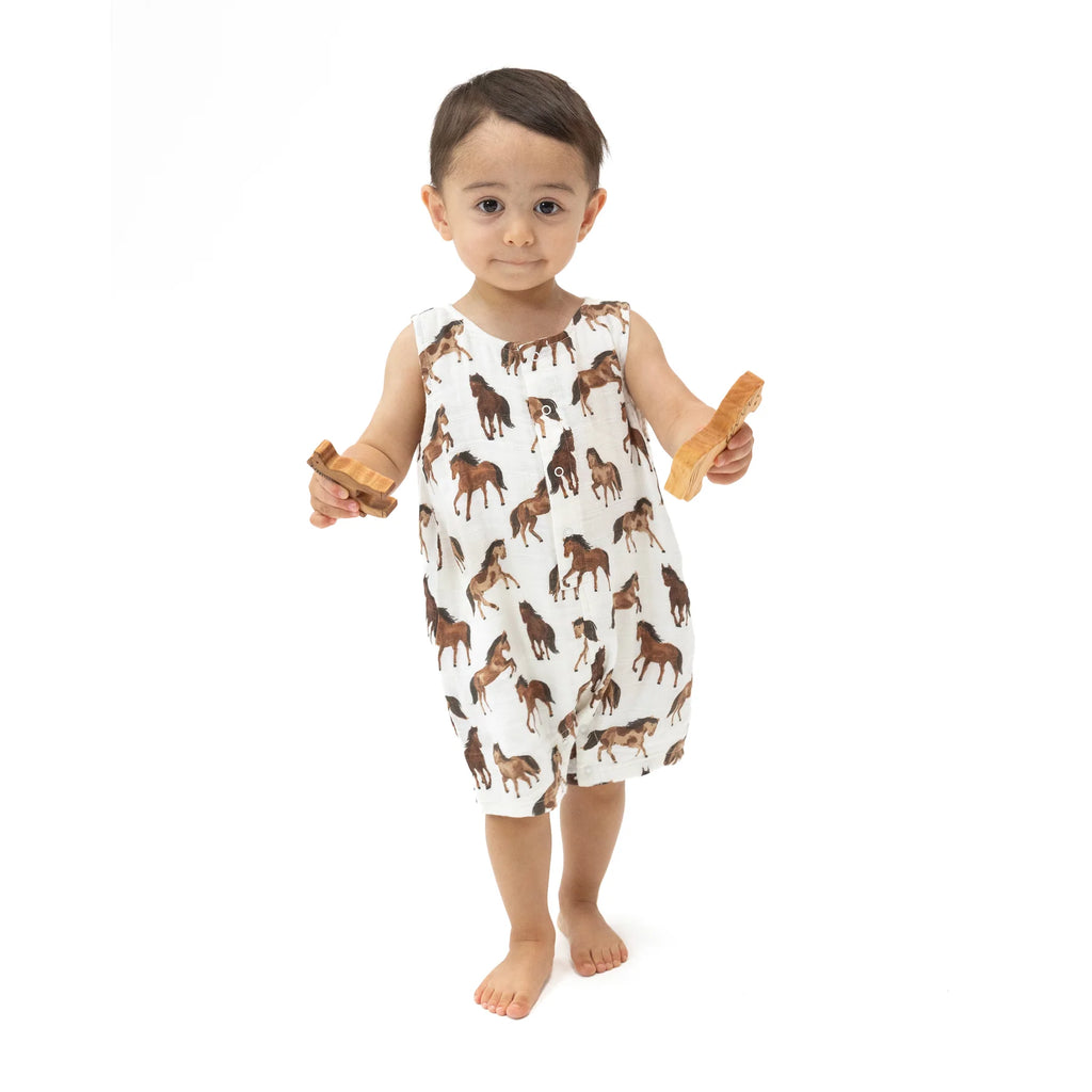 Horses - Brown - Sleeveless Shortie Romper