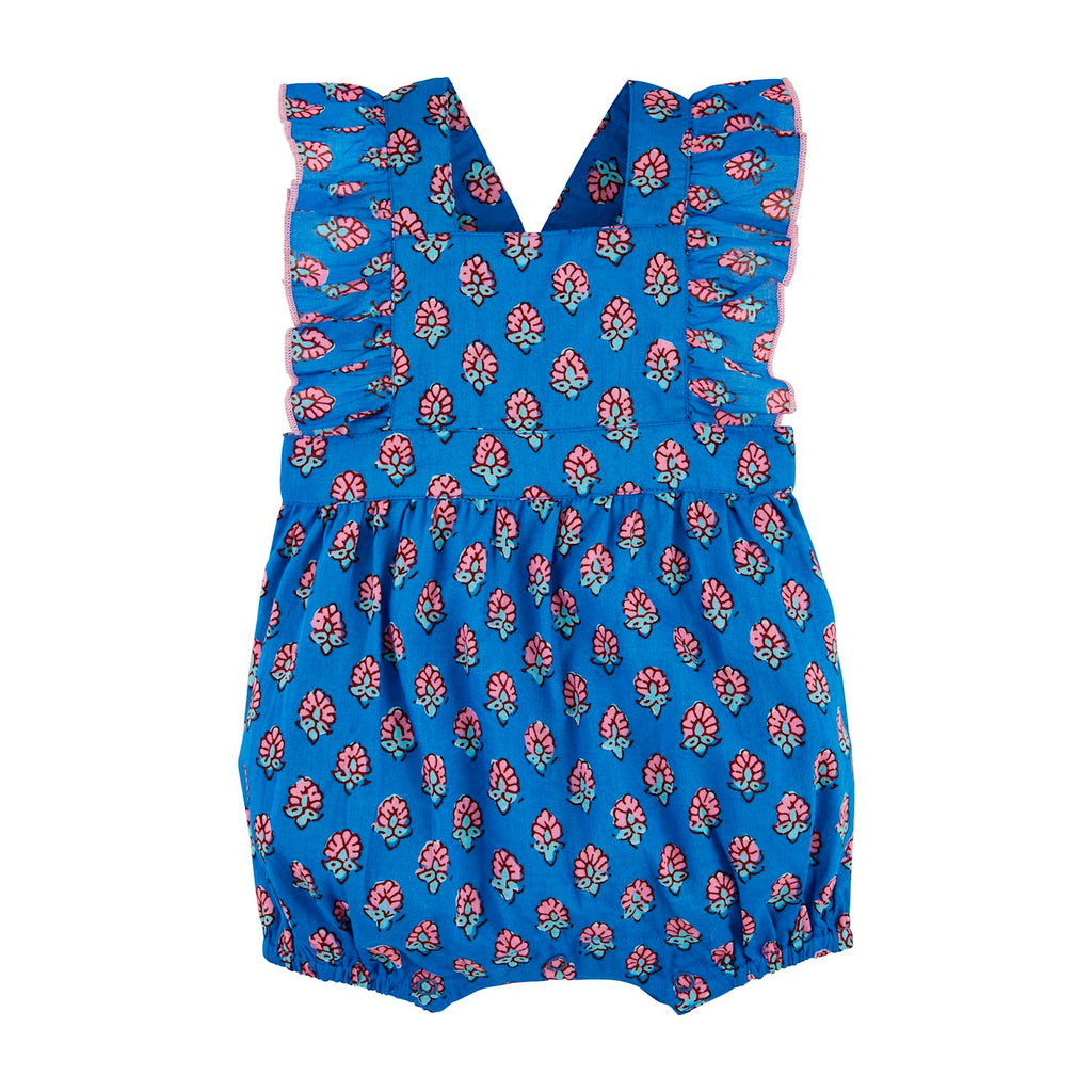 Blue Block Print Romper