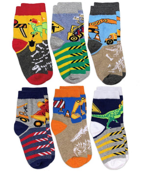 Construction Dinosaurs Crew Socks - 6 PK