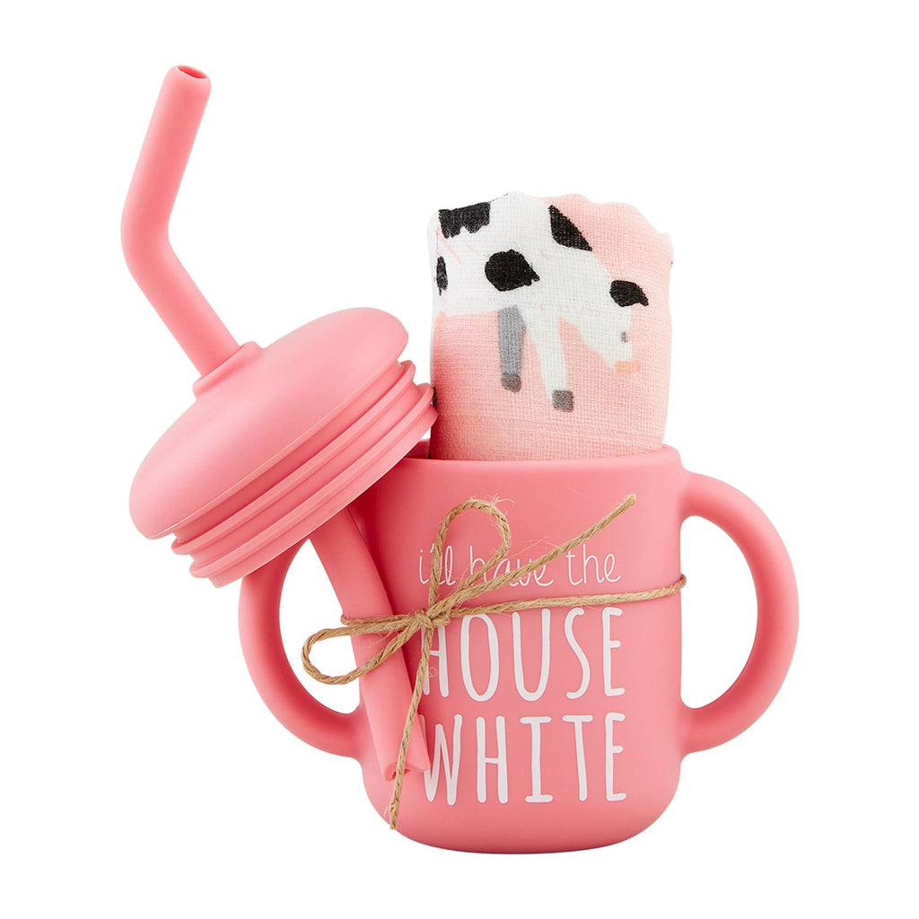 House White Sippy Cup & Bib Set - Pink
