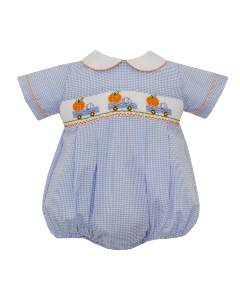 Pumpkin Blue Truck Smocked Bubble