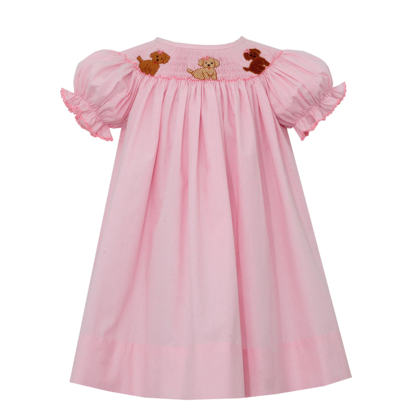 Smocked Puppy Pink Micro Check Bishop Dress