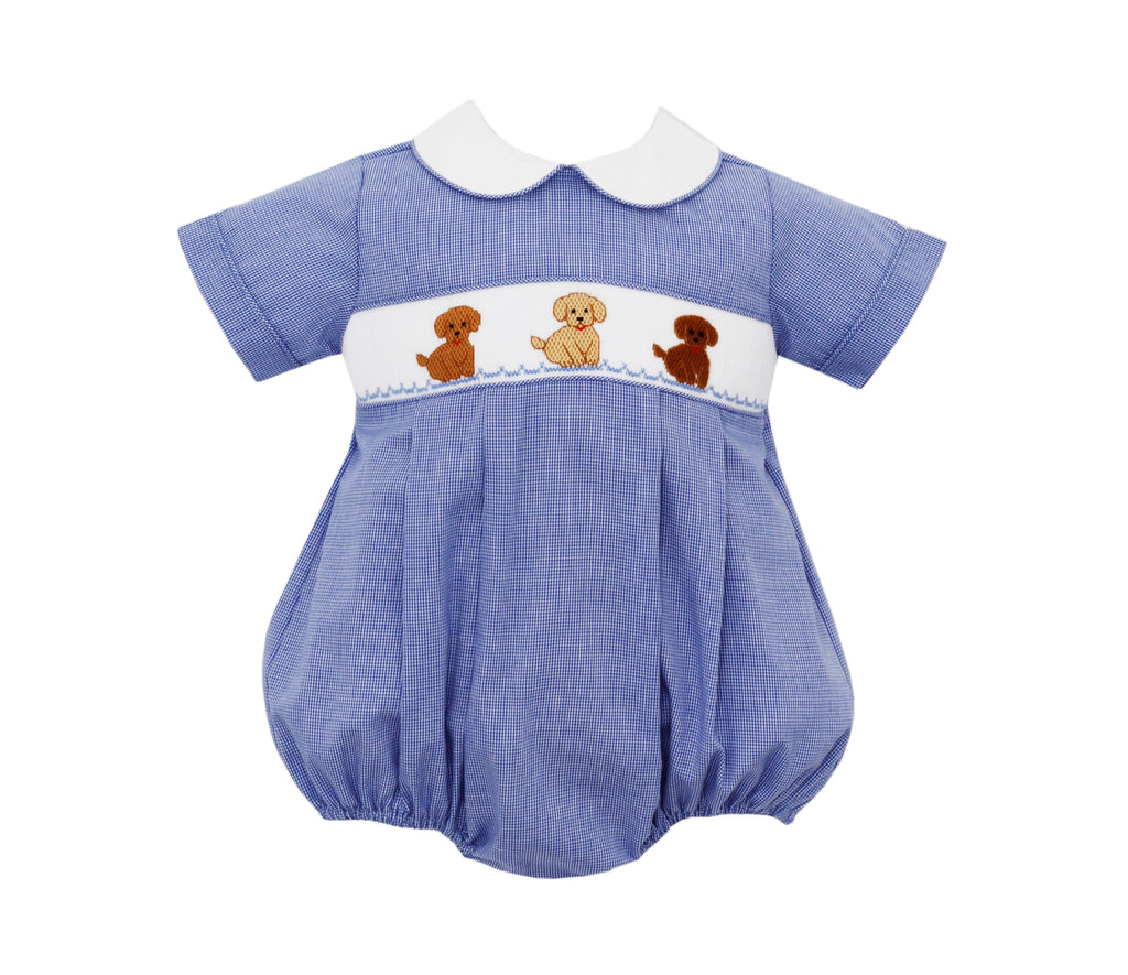 Puppies Smocked Blue Bubble