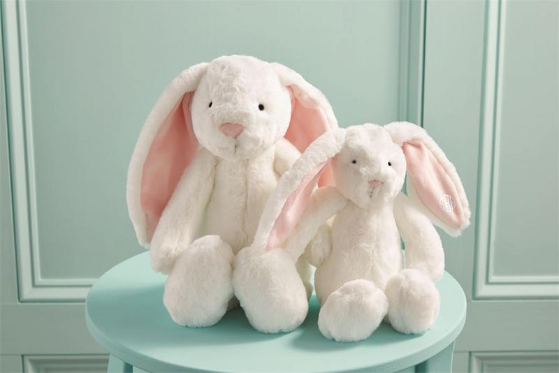 Small Plush Pink Ear White Bunny - 11"