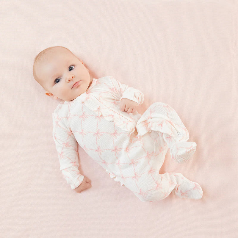 Ribbon Bow Trellis - Ruffle 2way Zip Footie