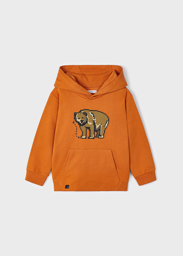 Pixelated Bear Burnt Orange Hoodie Sweatshirt