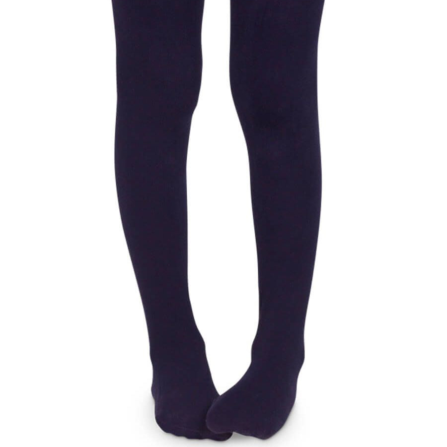 Navy blue tights on a white background