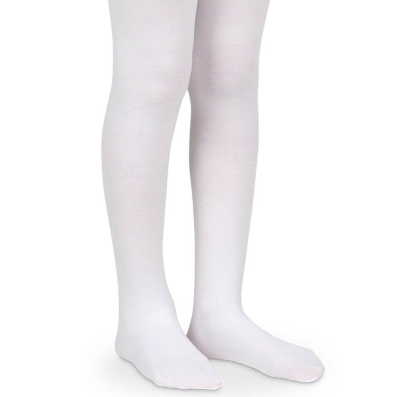 White tights worn by a person on a white background