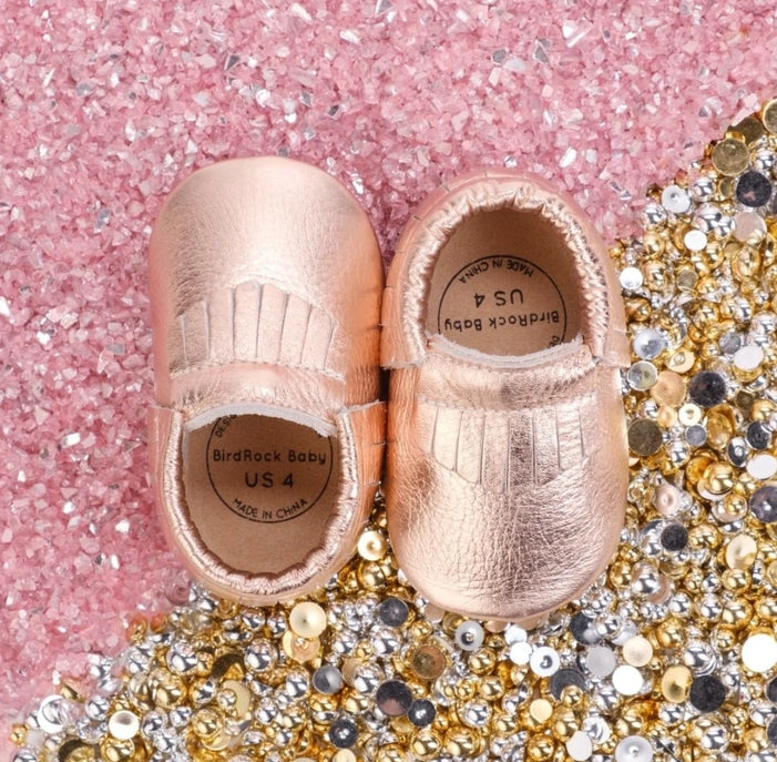 Baby Moccasins - Genuine Leather Baby Shoes (Rose Gold)