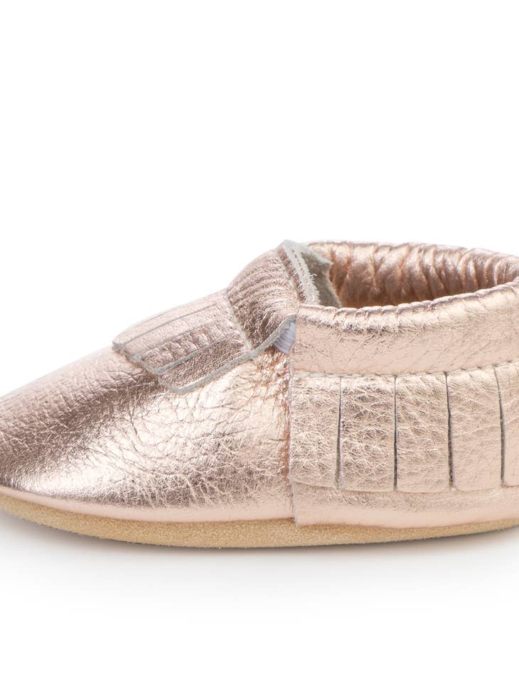Baby Moccasins - Genuine Leather Baby Shoes (Rose Gold)