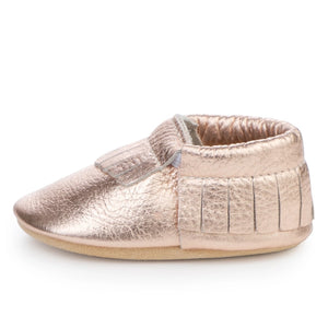 Baby Moccasins - Genuine Leather Baby Shoes (Rose Gold)