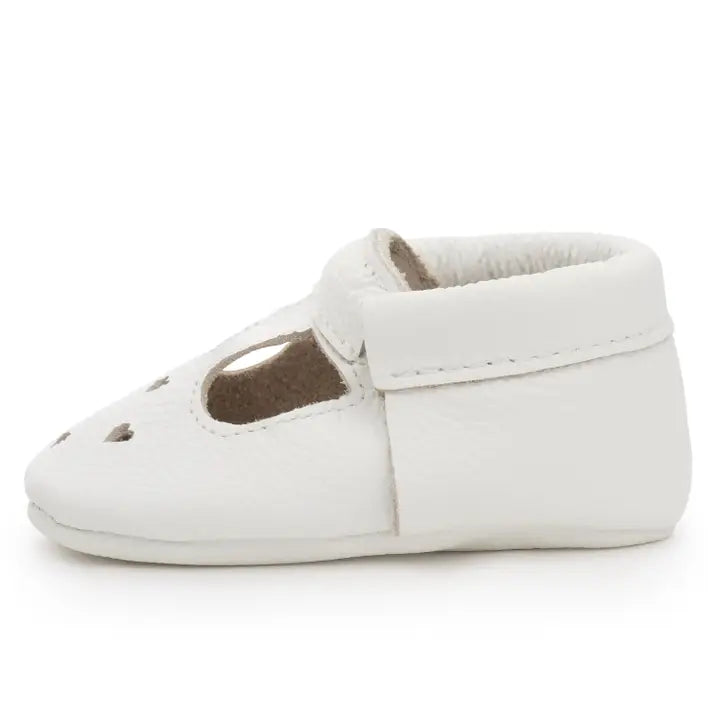 Mary Jane Baby Moccasins - Leather Baby Shoes (Pearl White)