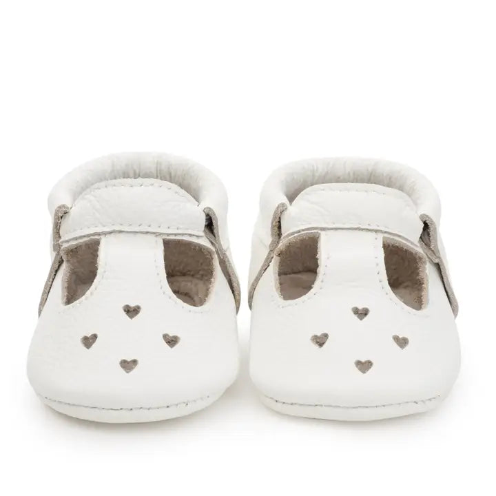 Mary Jane Baby Moccasins - Leather Baby Shoes (Pearl White)