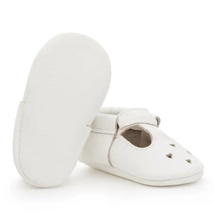 Mary Jane Baby Moccasins - Leather Baby Shoes (Pearl White)