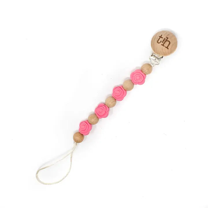 Baby Pink Rosette Paci/Toy Clip