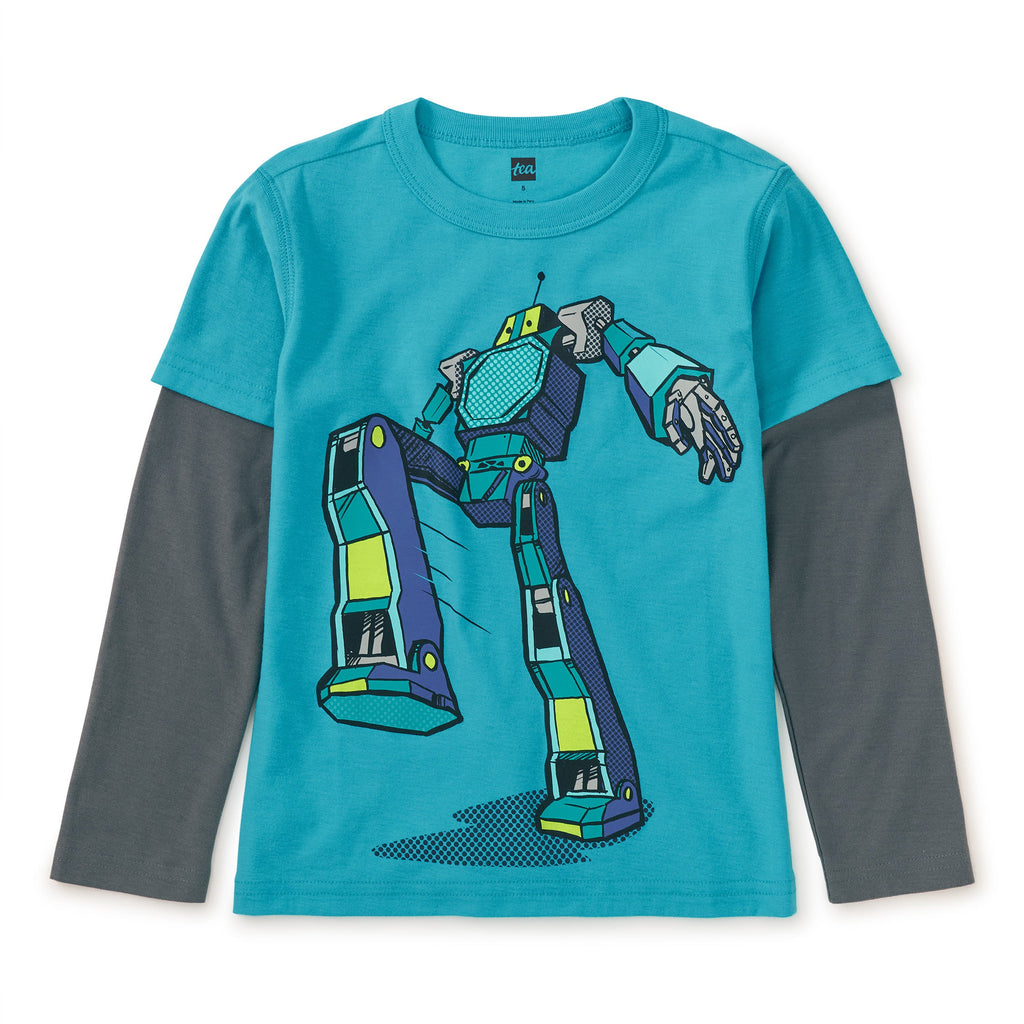 Robot Layered LS Graphic Tee - Cyan
