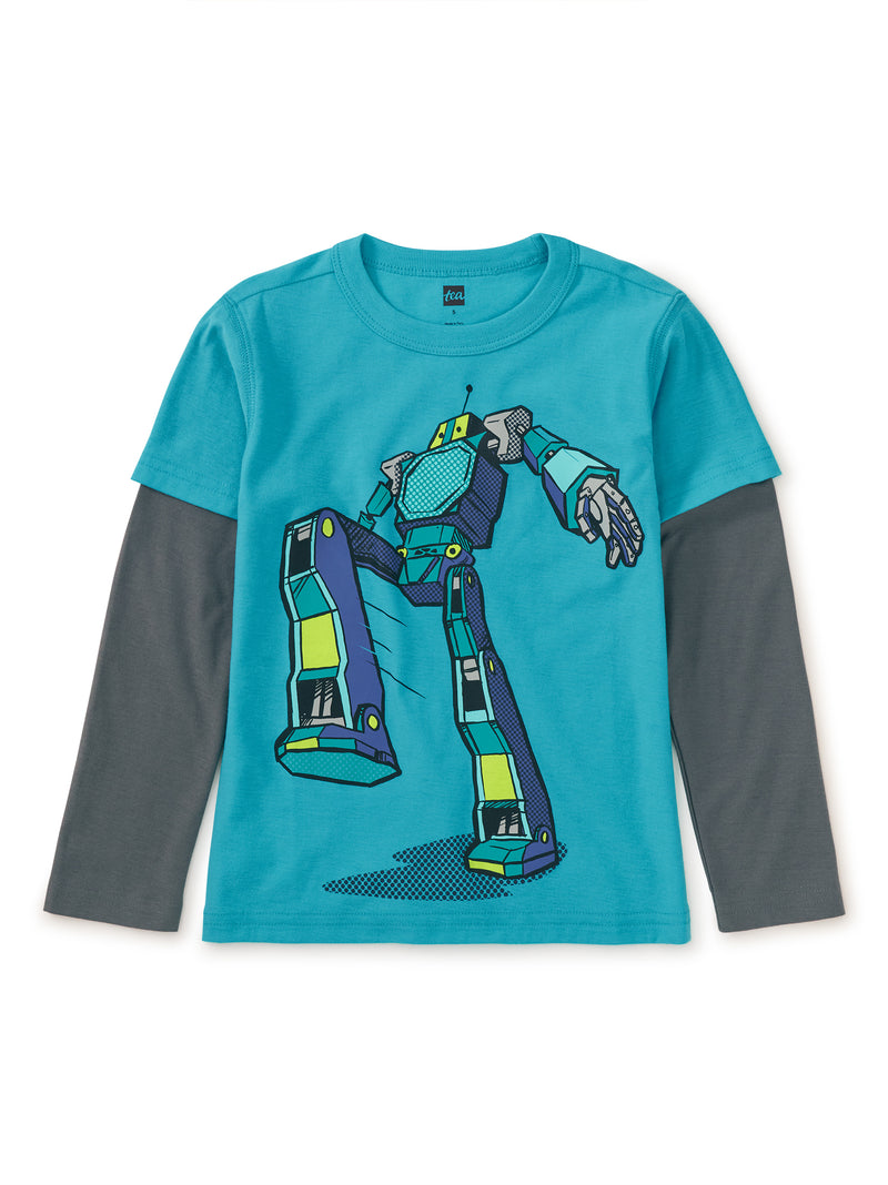 Robot Layered LS Graphic Tee - Cyan