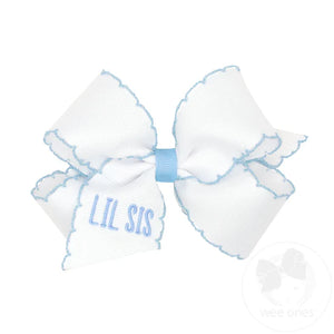 Lil' Sis White & Blue Moonstitch Bow