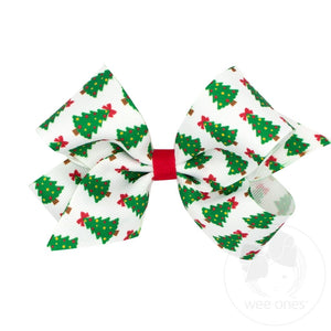 Medium Holiday-themed Christmas Tree Grosgrain Hair Bow