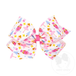 King Holiday-themed Pink Nutcracker Printed Grosgrain Hair Bow