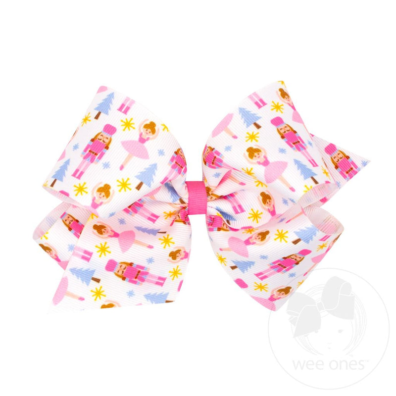 King Holiday-themed Pink Nutcracker Printed Grosgrain Hair Bow