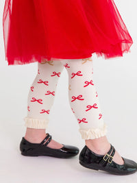 Red Sparkle Bow Patterned Footless Tights