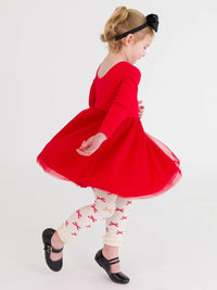 Red Sparkle Bow Patterned Footless Tights