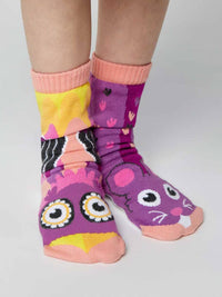 Owl & Mouse Mismatched Animals Non-Slip Socks For Kids