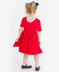 Red Knit Short Sleeve Twirl Dress