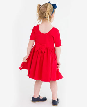 Red Knit Short Sleeve Twirl Dress