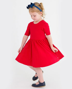 Red Knit Short Sleeve Twirl Dress