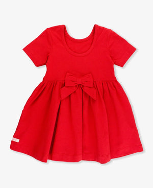 Red Knit Short Sleeve Twirl Dress