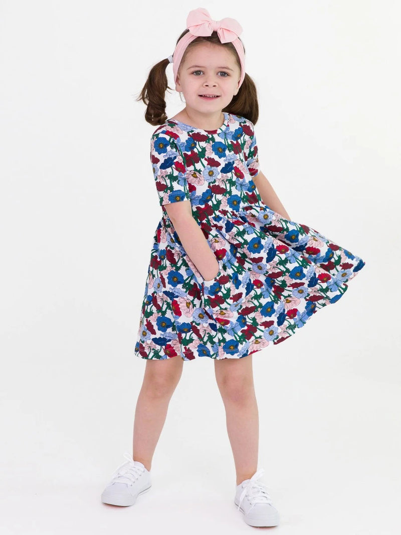 Poppy Petals Knit Short Sleeve Twirl Dress