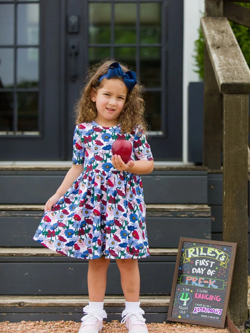 Poppy Petals Knit Short Sleeve Twirl Dress