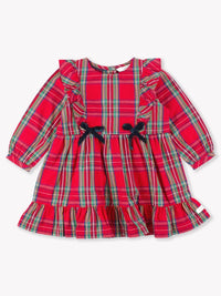 Tis the Season Plaid - Long Sleeve Pinafore Bow Dress