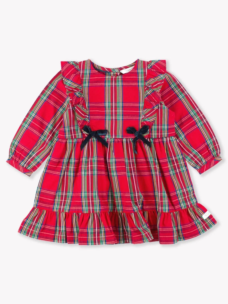 Tis the Season Plaid - Long Sleeve Pinafore Bow Dress