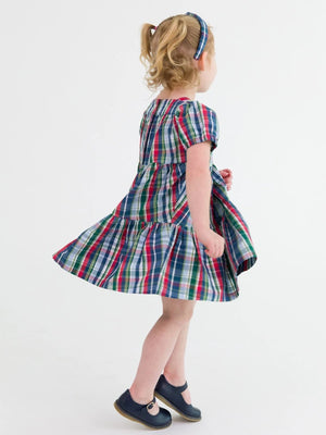 Prep School Plaid Puff Short Sleeve Tiered Dress