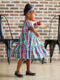 Prep School Plaid Puff Short Sleeve Tiered Dress