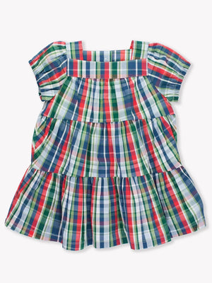 Prep School Plaid Puff Short Sleeve Tiered Dress