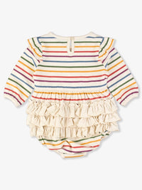 Countryside Rainbow Stripe Knit Long Sleeve Flutter Bubble Romper