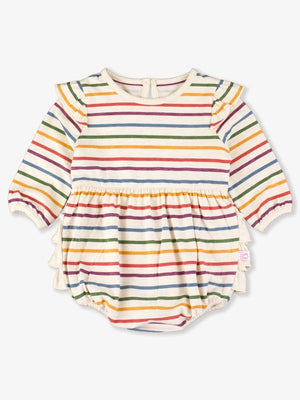 Countryside Rainbow Stripe Knit Long Sleeve Flutter Bubble Romper