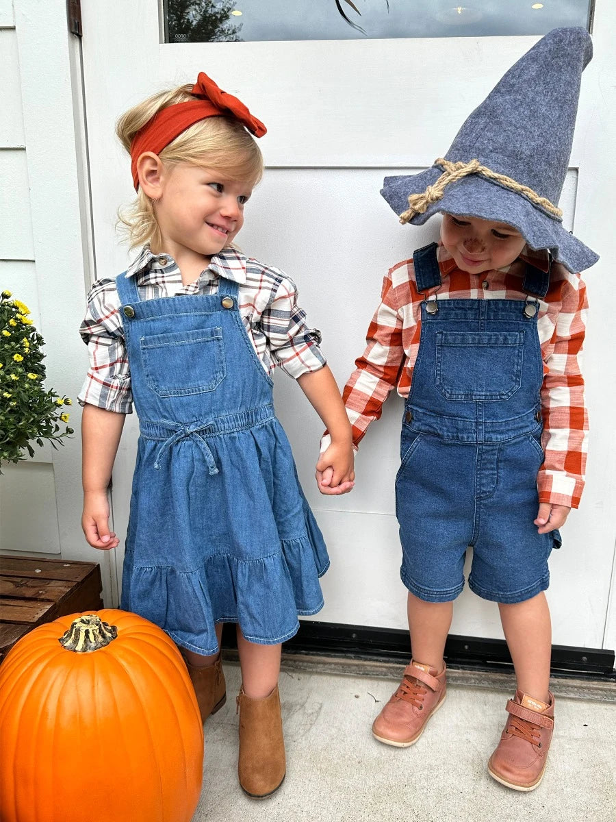 Light Wash Denim Overall Jumper Dress Bright Beginnings Boutique