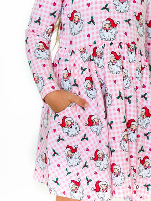 Pink Dear Santa Knit Long Sleeve Twirl Dress